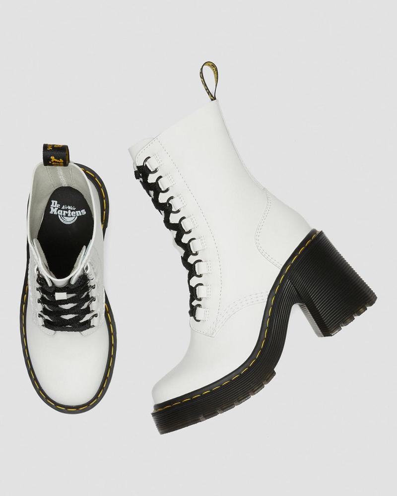 Women's Dr Martens Chesney Leather Flared Heel Heeled Boots White | AU 137YXF